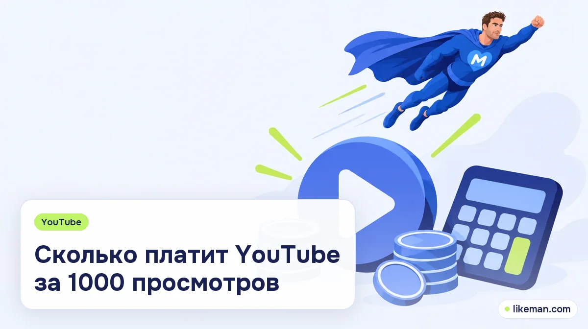 Сколько платит YouTube за 1000 просмотров. Кнопка воспроизведения, монеты и калькулятор на светлом фоне